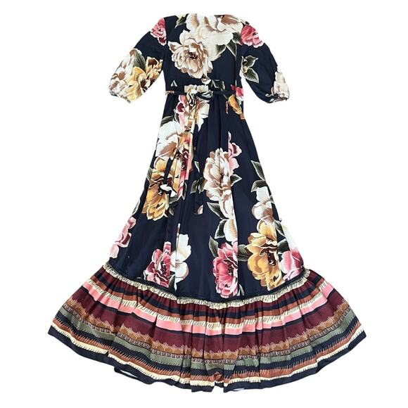 Anthropologie Farm Rio Layla Floral Ruffle Maxi Wrap Dress Size XXS Petite - Picture 6 of 14